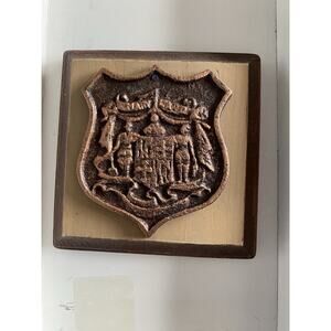 Vintage Maryland State Cast Iron Shield on Wood Plaque